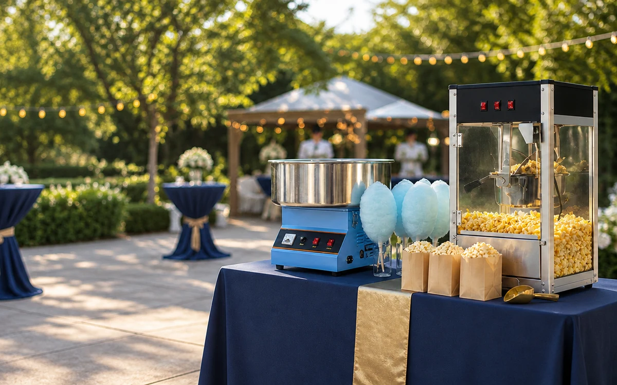 Popcorn and cotton candy equipment at an outdoor event